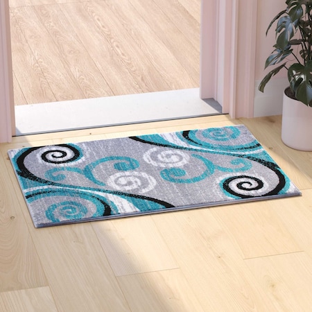 Flash Furniture Turquoise 2' x 3' Distressed Abstract Area Rug OKR-RG1100-23-TQ-GG